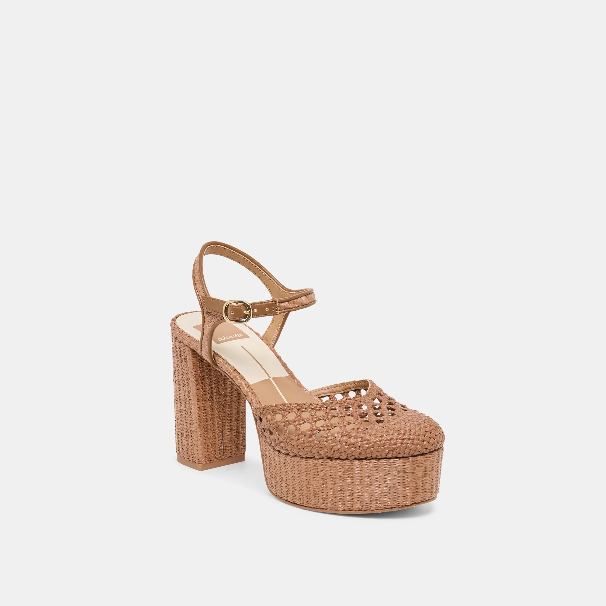 GERO HEELS MID BROWN WOVEN RAFFIA - Image 3