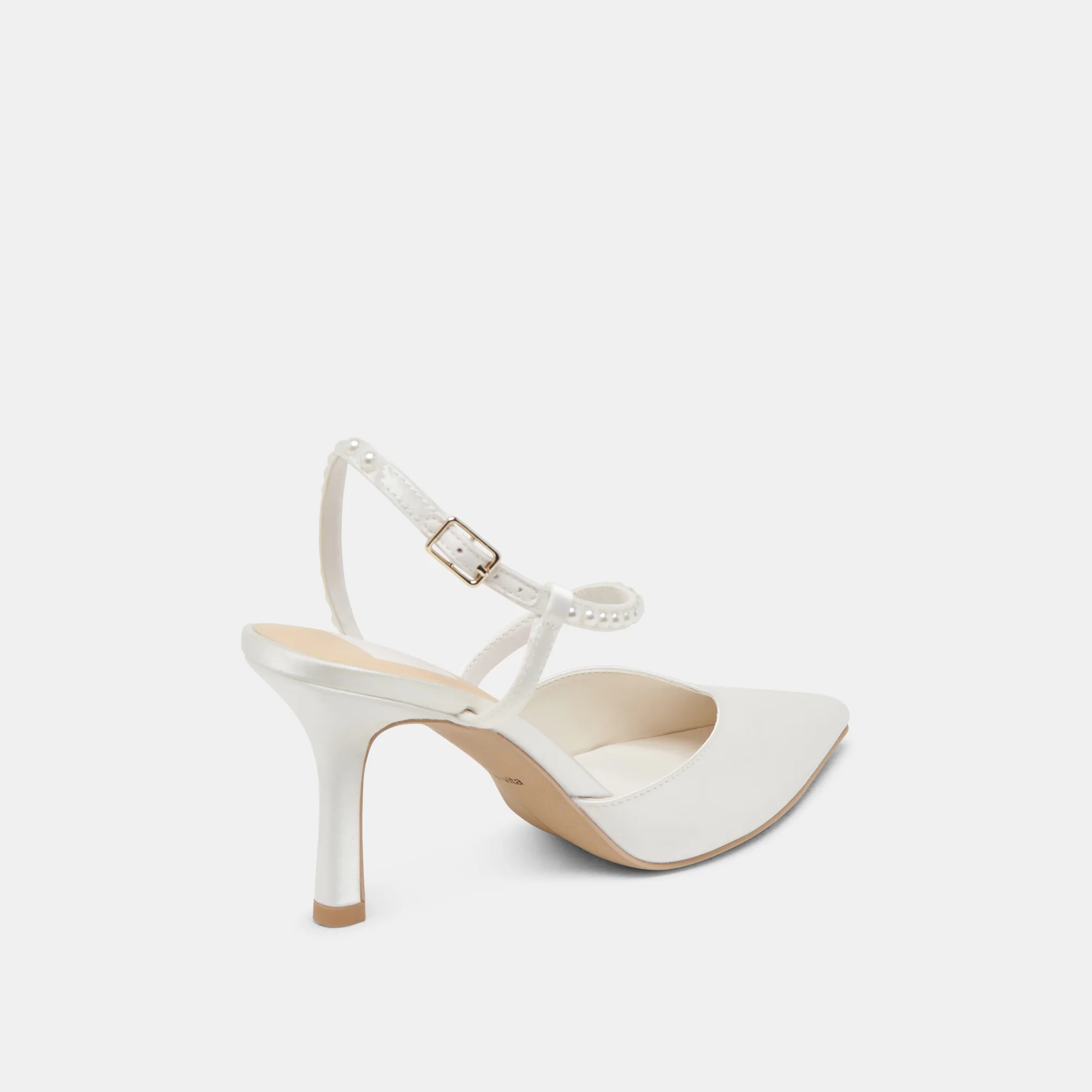KAMRA PEARL HEELS TRUE WHITE SATIN - Image 6