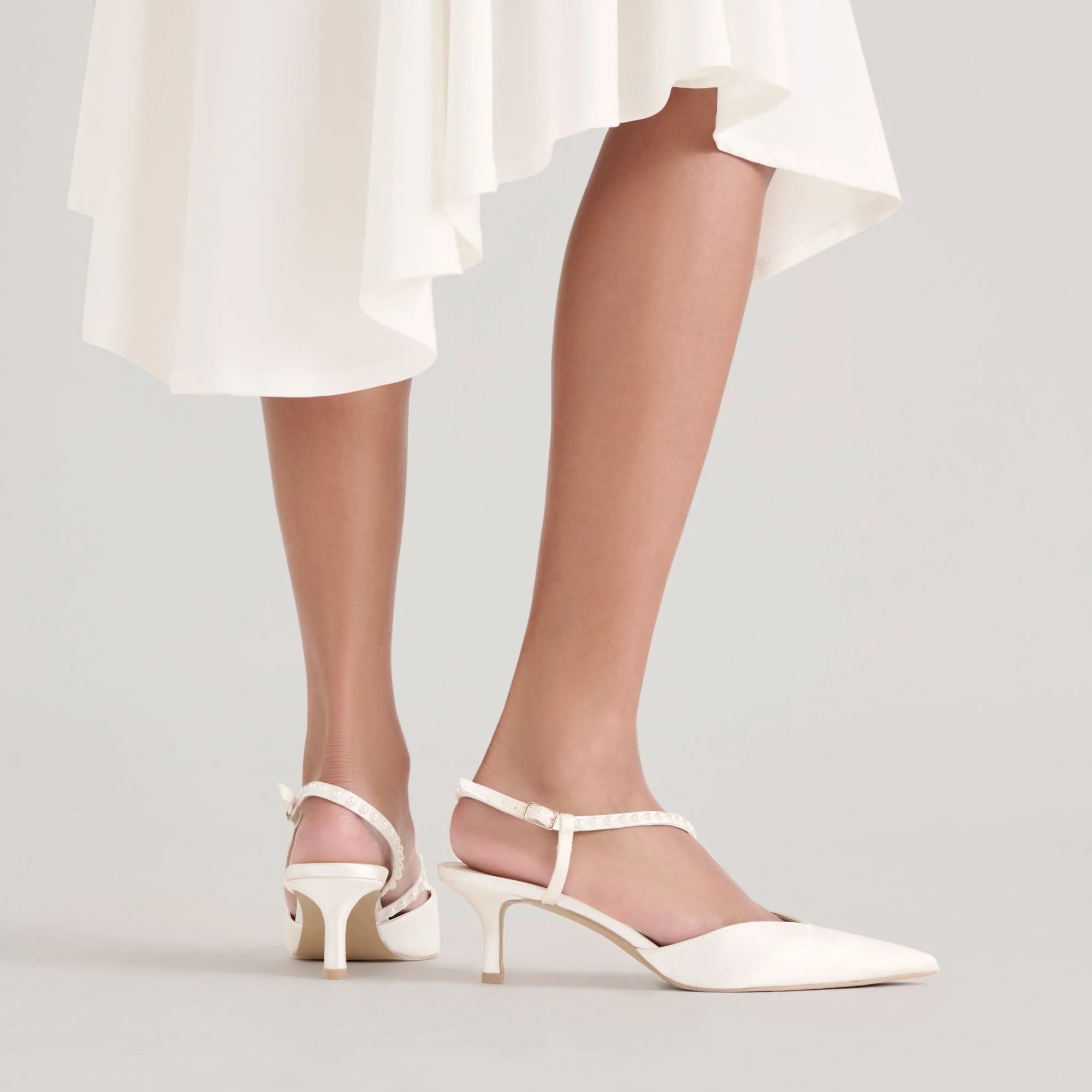 KAMRA PEARL MID HEELS TRUE WHITE SATIN - Image 6
