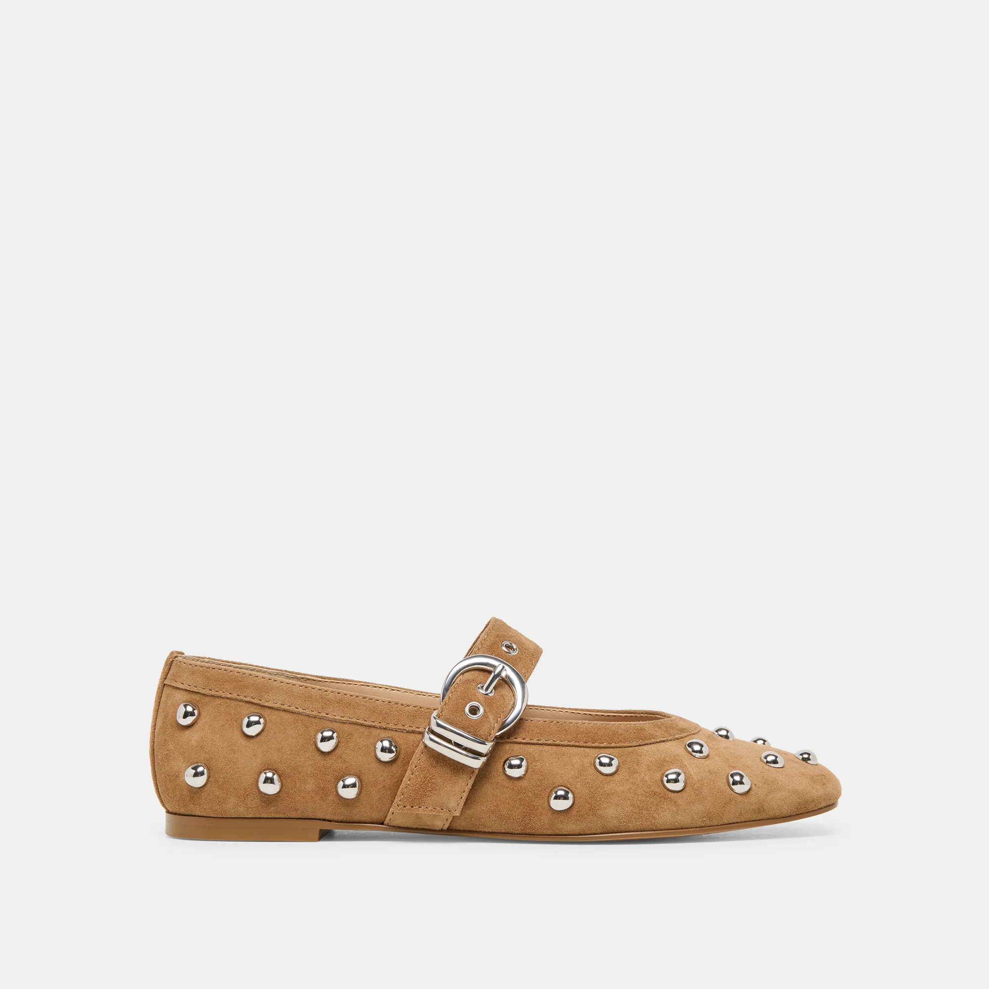 MIKEL STUD BALLET FLATS LT BROWN SUEDE