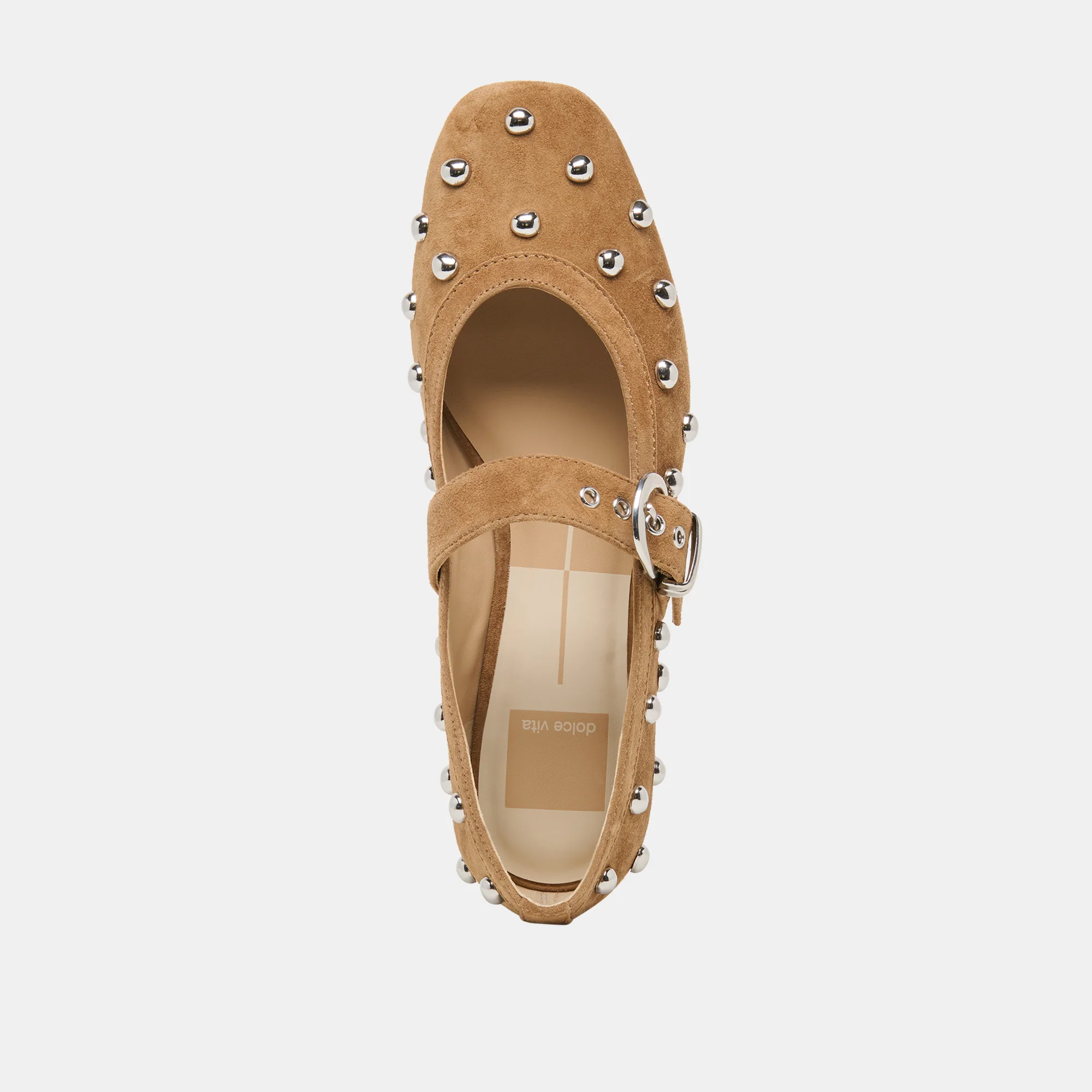 MIKEL STUD BALLET FLATS LT BROWN SUEDE - Image 10