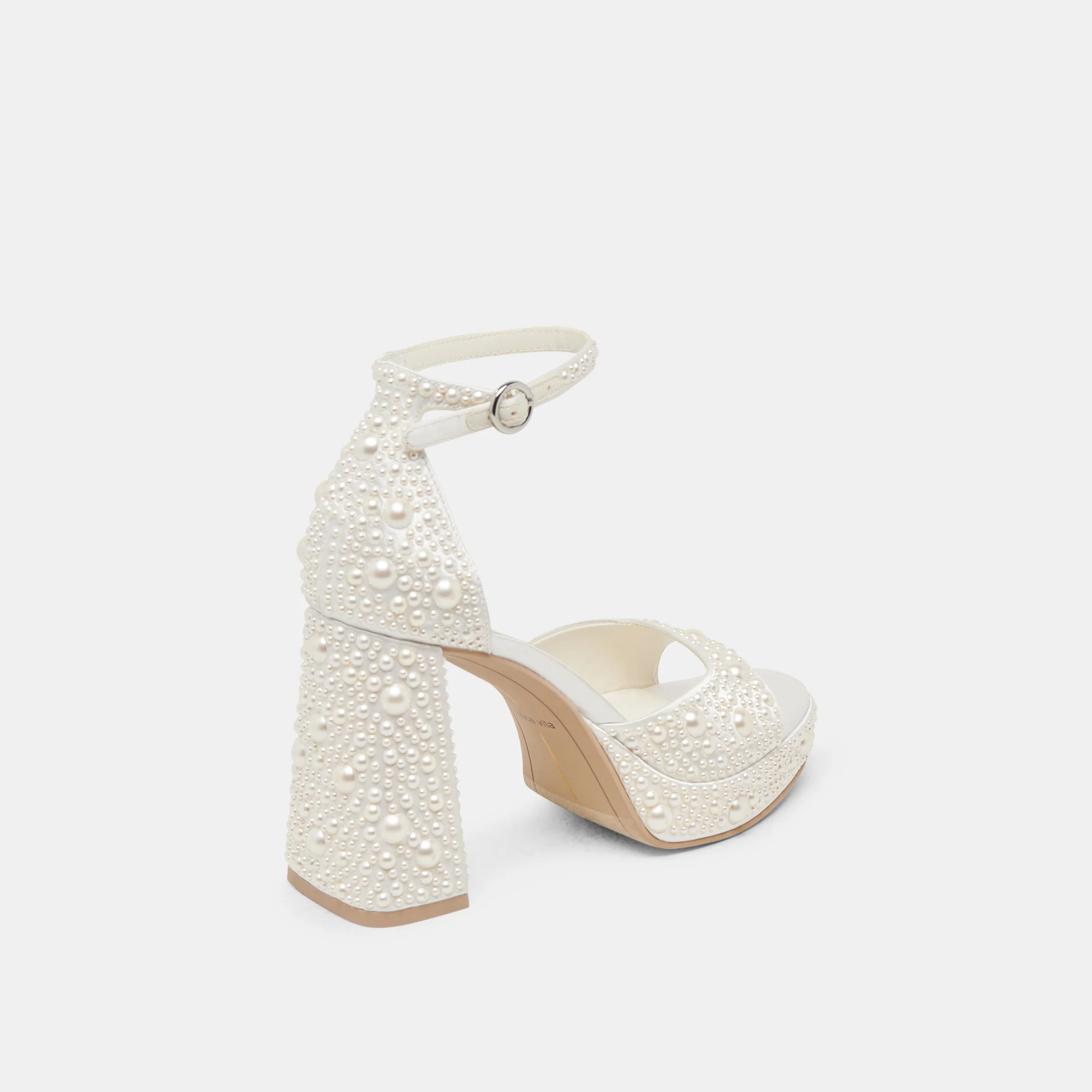 PANDRO PEARL WIDE HEELS TRUE WHITE SATIN - Image 3