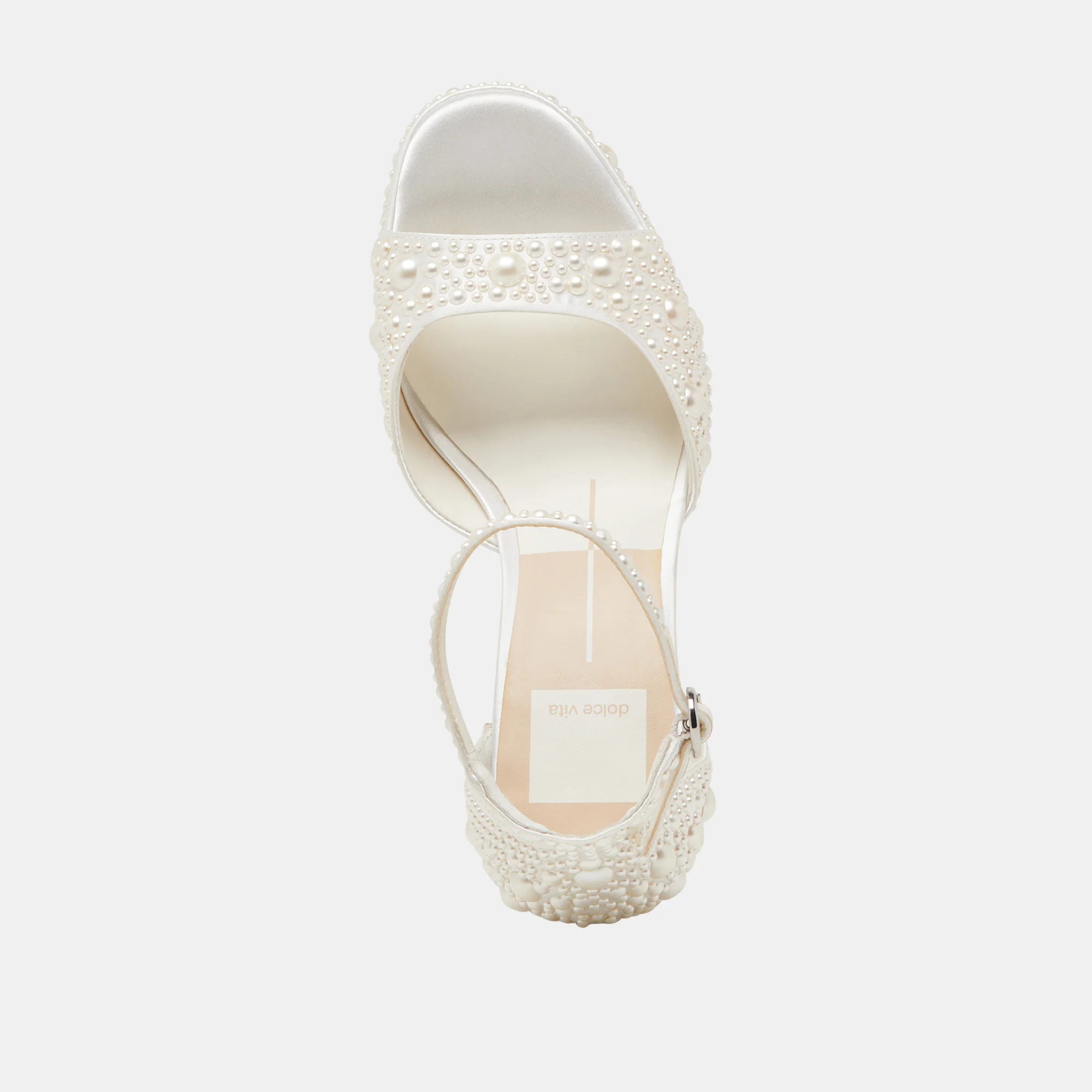 PANDRO PEARL WIDE HEELS TRUE WHITE SATIN - Image 8
