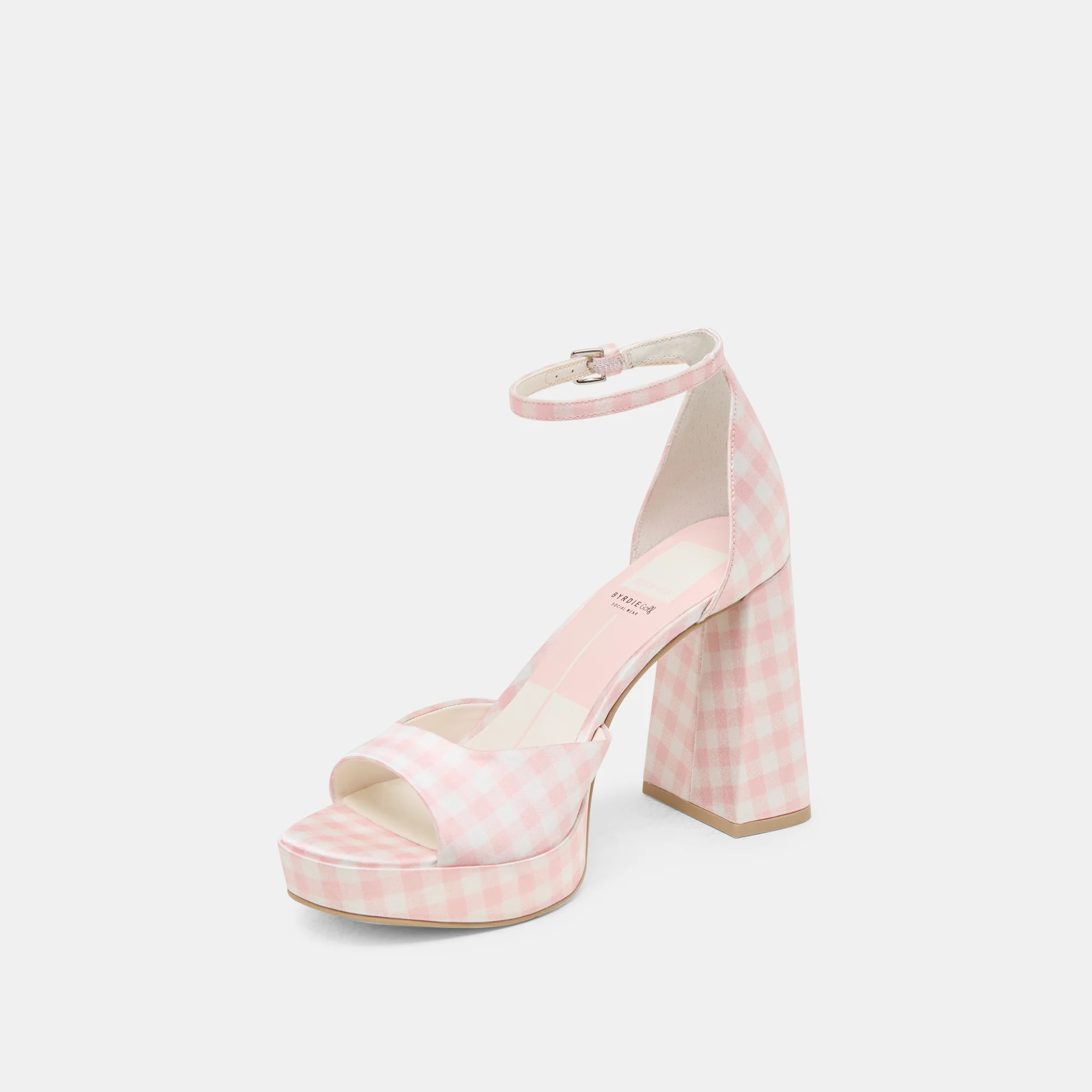 PANDRO X BYRDIE GOLF WIDE HEELS PINK PLAID GINGHAM - Image 4