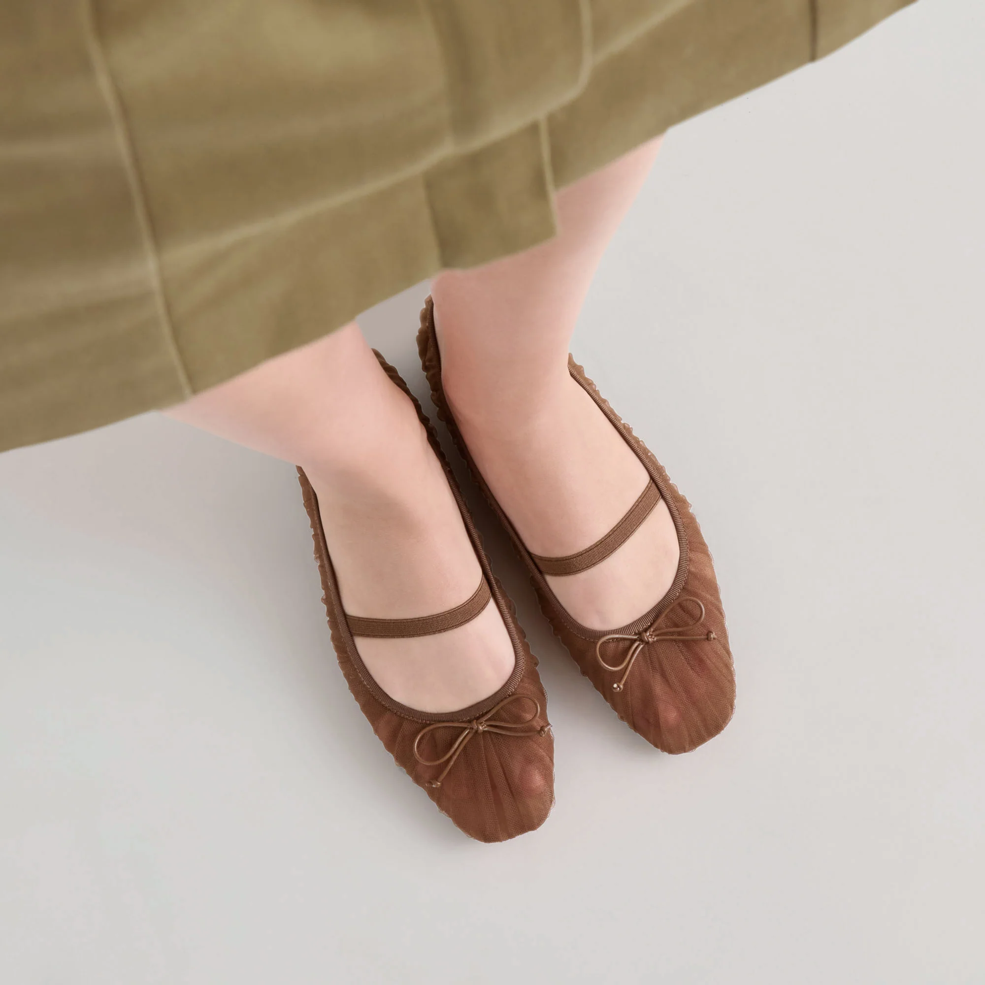 RAEVEN BALLET FLATS MID BROWN TULLE - Image 3