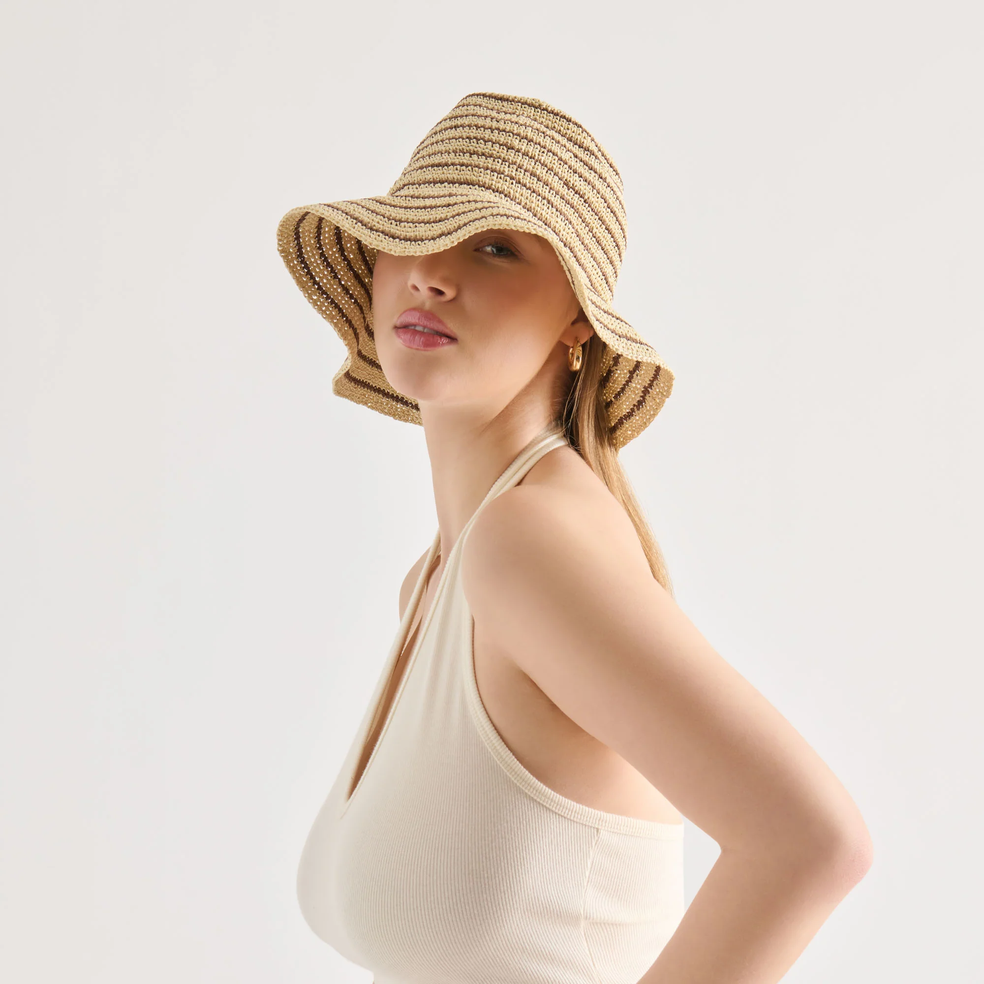 STRIPED STRAW CLOCHE BROWN NATURAL - Image 4