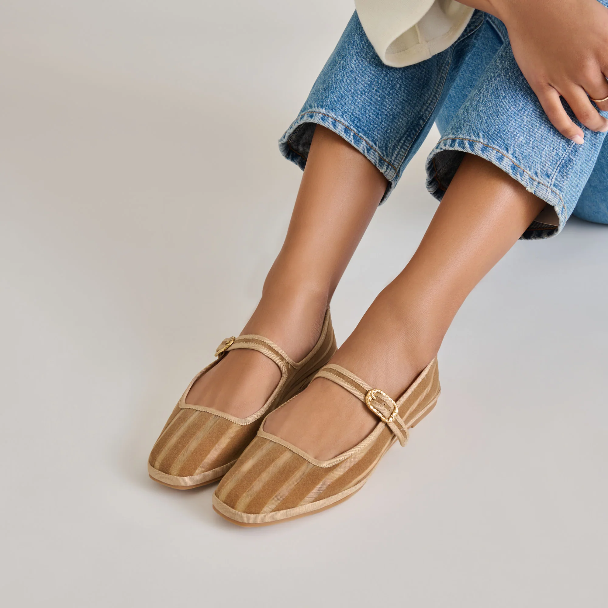 TAMEKA BALLET FLATS TAN STRIPE MESH - Image 2