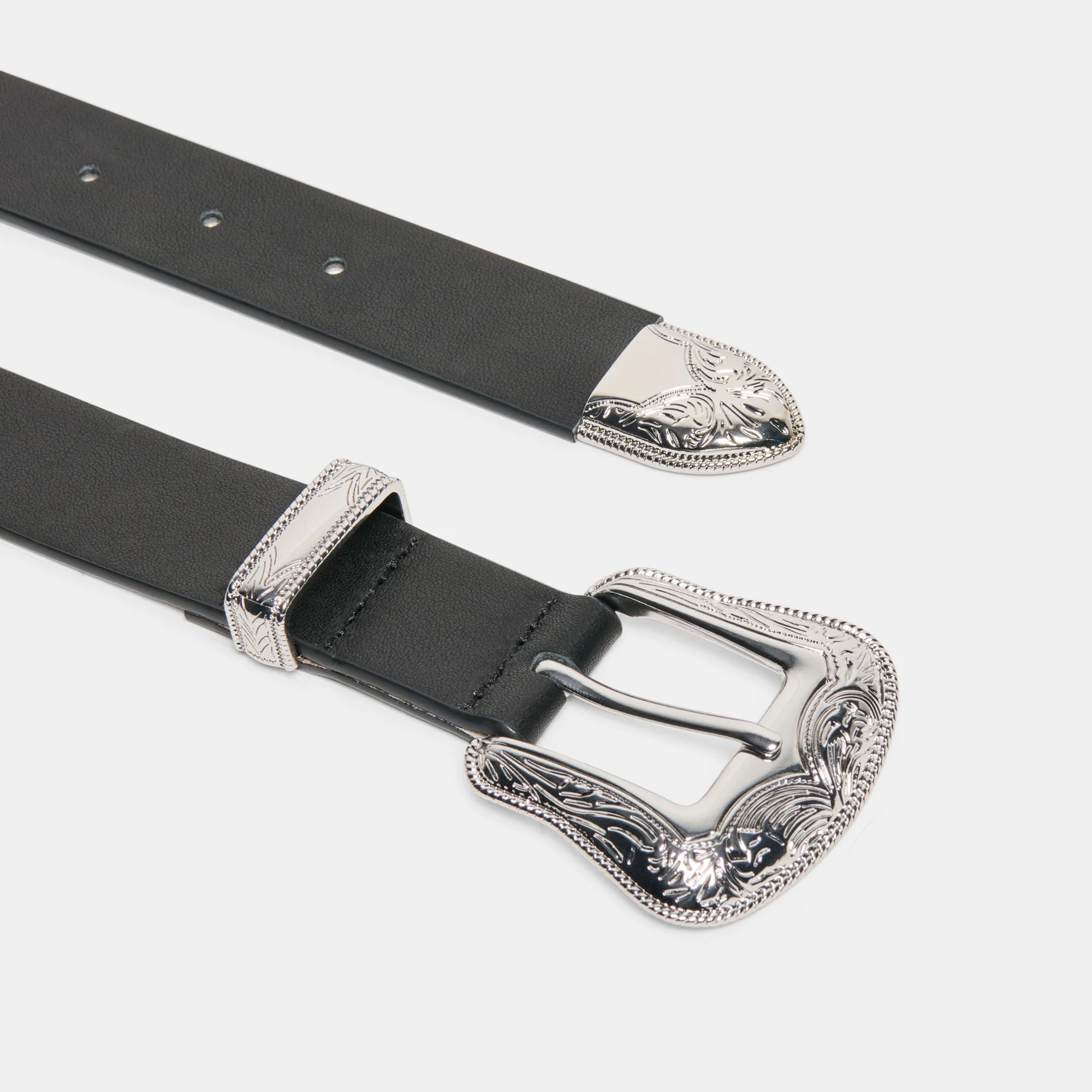 VINTAGE WESTERN BUCKLE BELT BLACK SILVER - Image 3