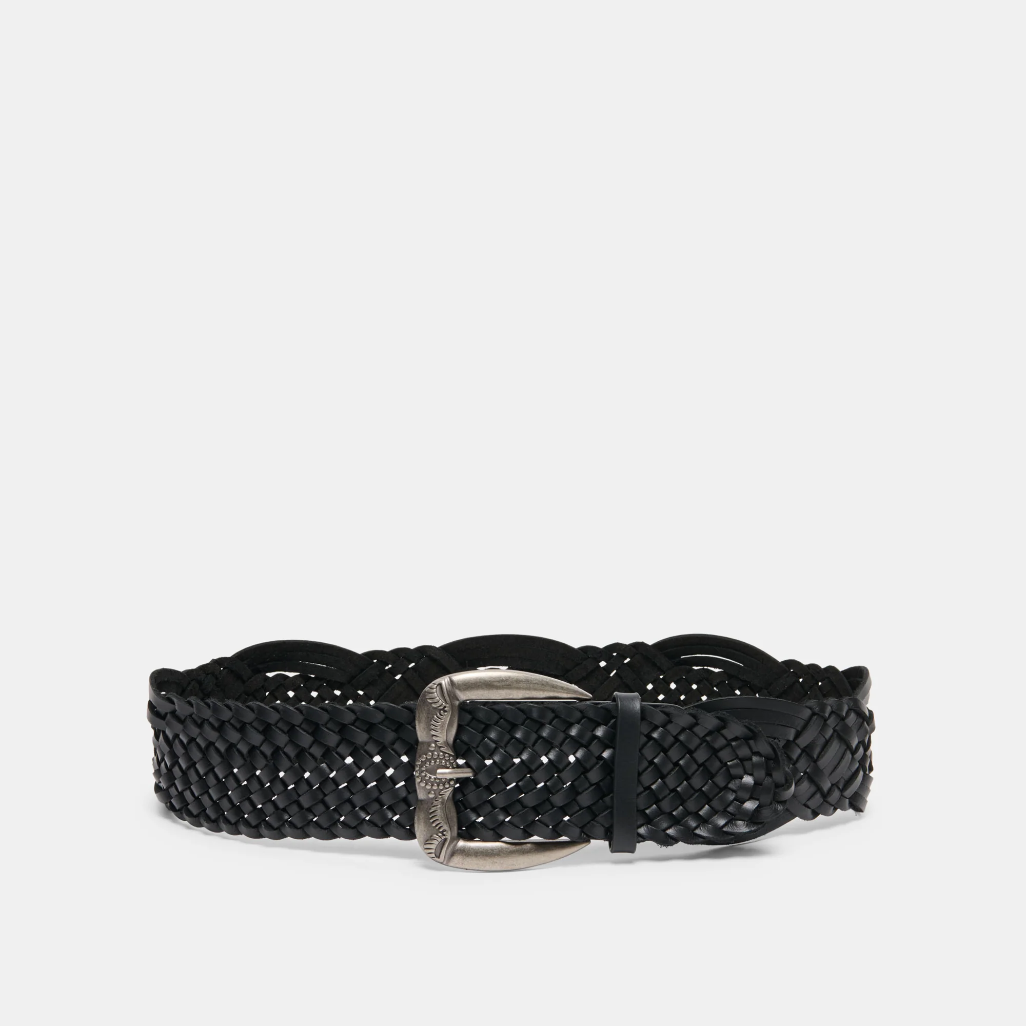 WOVEN WESTERN BUCKLE BELT BLACK SILVER