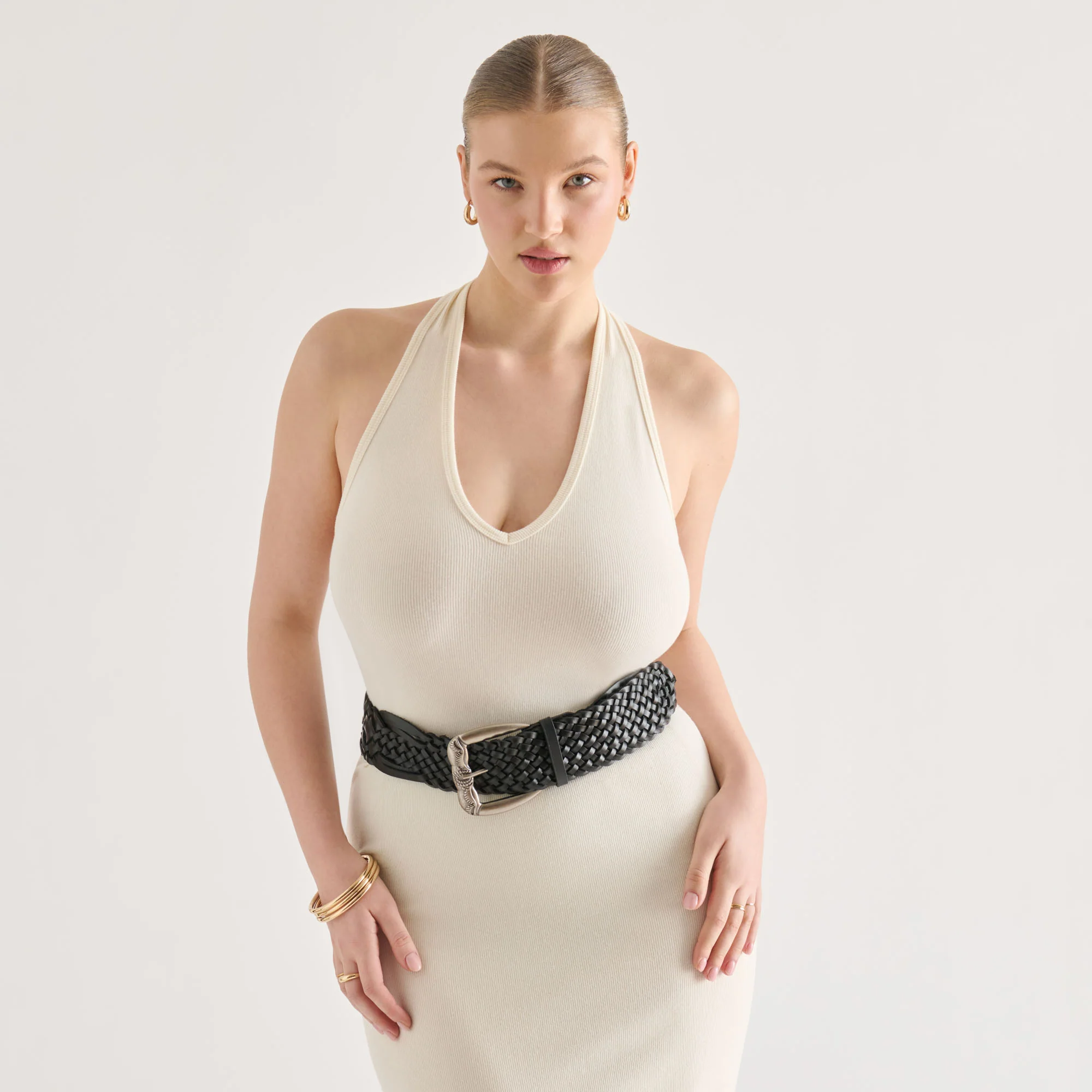 WOVEN WESTERN BUCKLE BELT BLACK SILVER - Image 2
