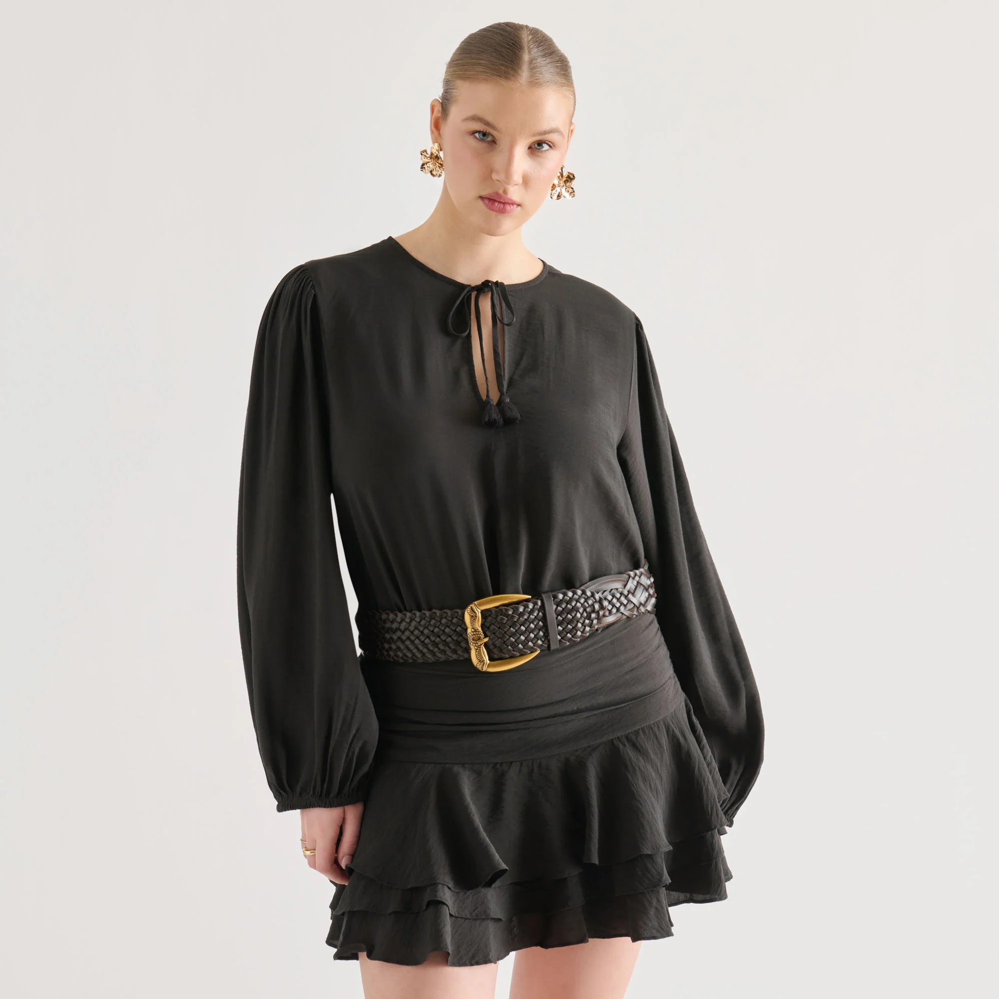 WOVEN WESTERN BUCKLE BELT ESPRESSO GOLD - Image 2